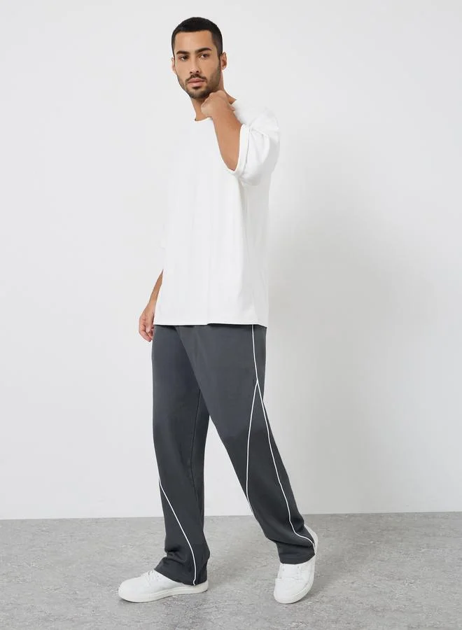 Men Grey Track Pants with White Piping